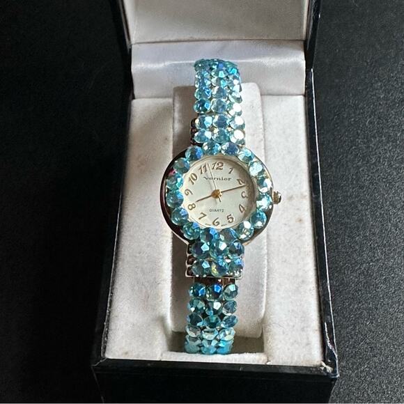 Vintage Vernier Baby Blue Swarovski Crystal Bracelet Watch - Picture 2 of 6